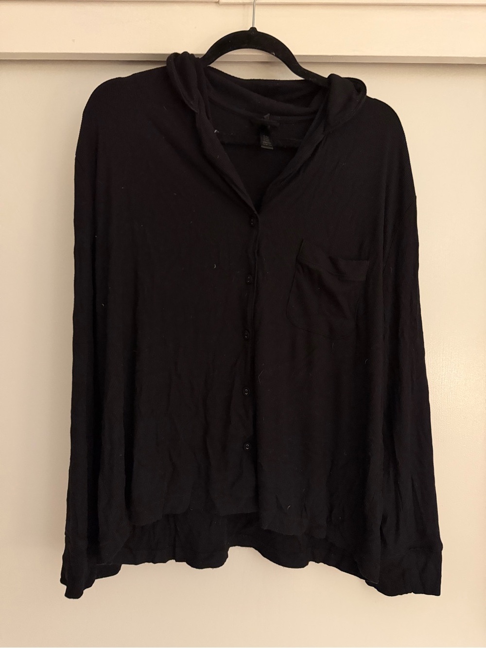 SKIMS Black Button-Up Sleep Shirt